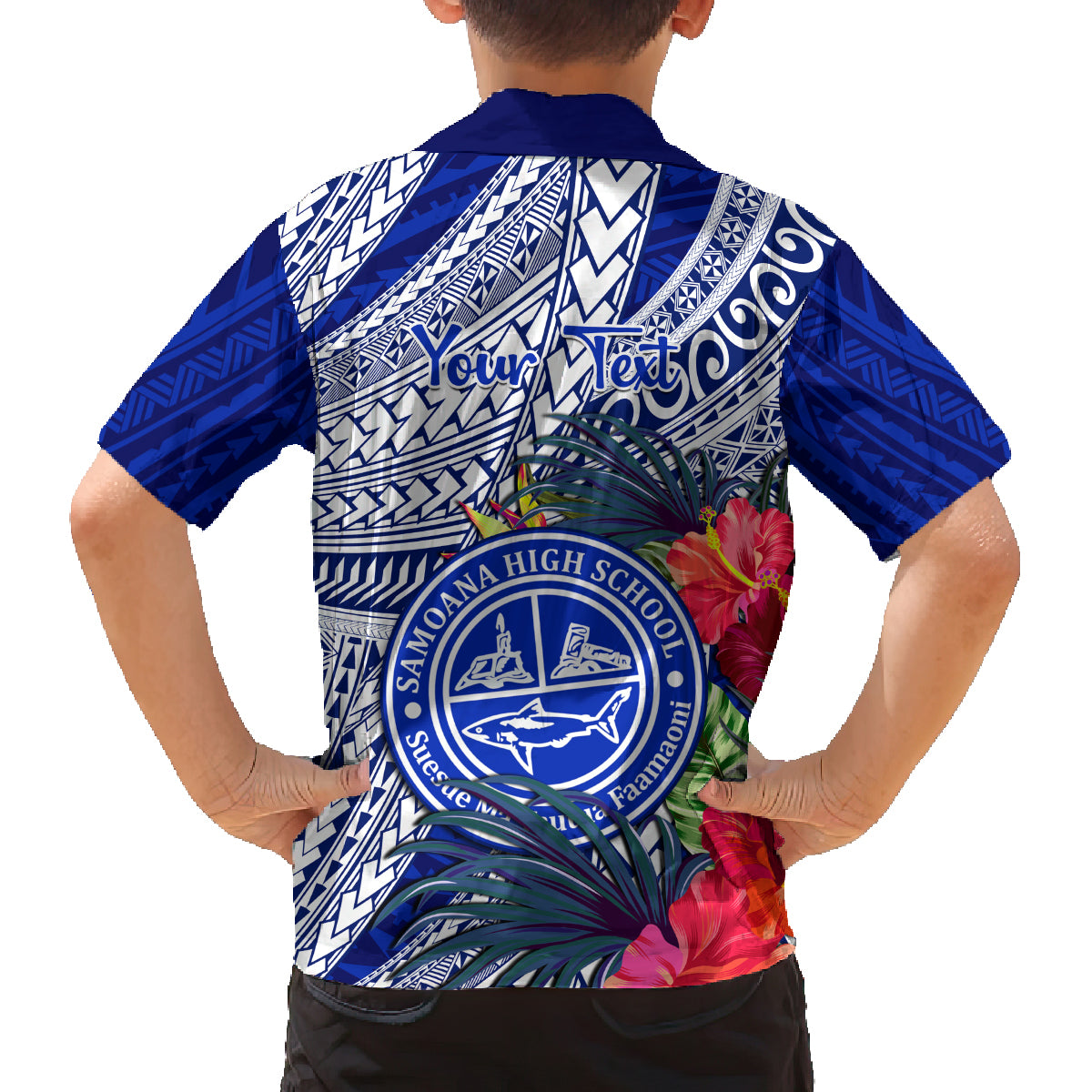 Personalised Samoana High School Family Matching Off Shoulder Maxi Dress and Hawaiian Shirt American Samoa Schools Polynesian Tropical Flowers LT14 - Polynesian Pride