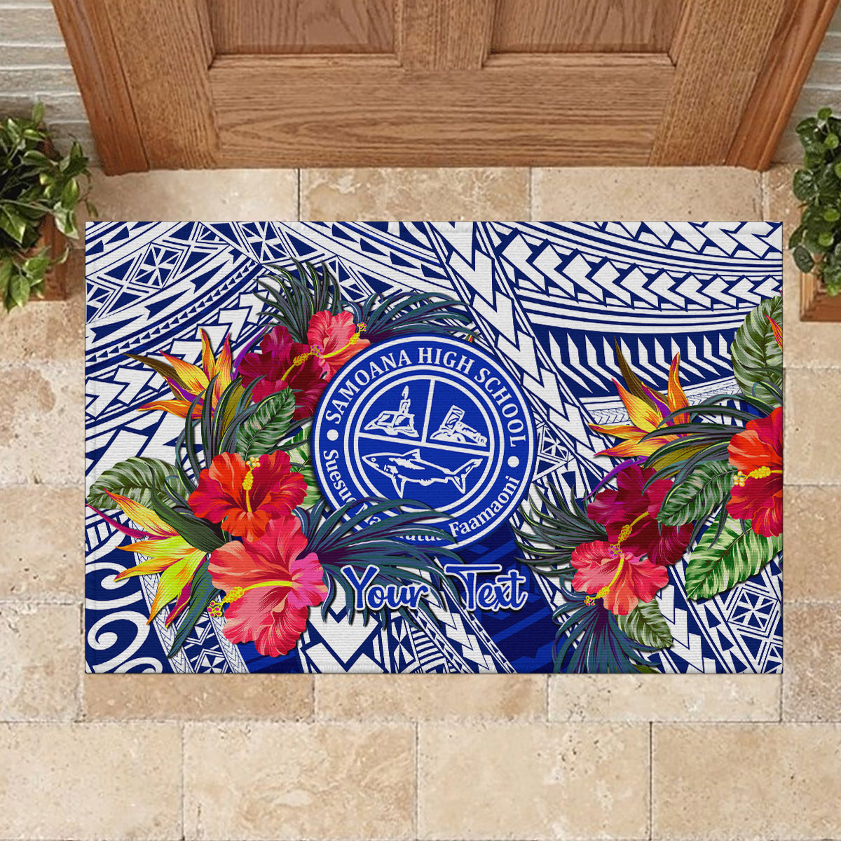 Personalised Samoana High School Rubber Doormat American Samoa Schools Polynesian Tropical Flowers LT14 - Polynesian Pride