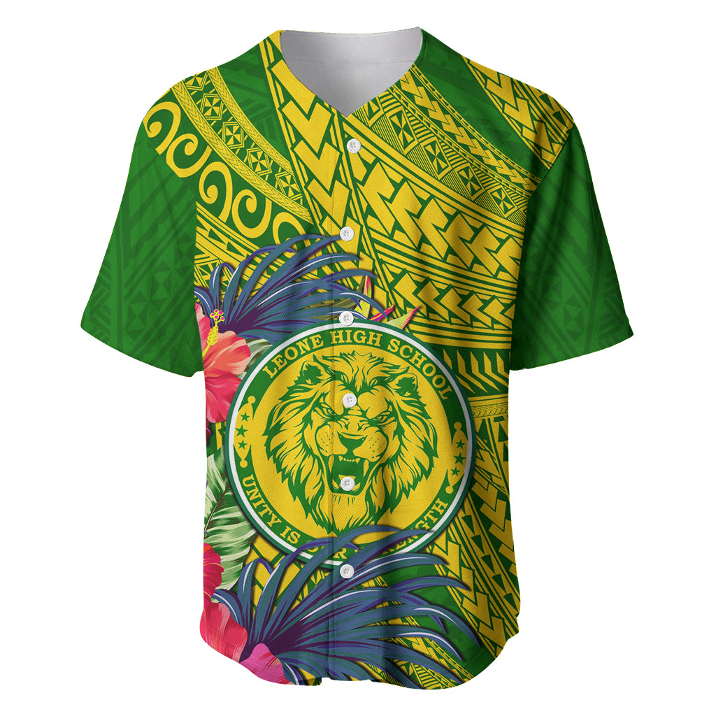 Personalised Leone High School Baseball Jersey American Samoa Schools Polynesian Tropical Flowers LT14 Green - Polynesian Pride