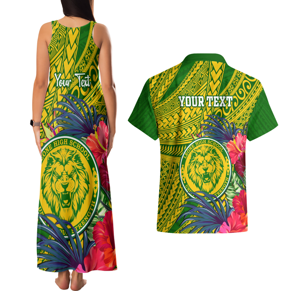 Personalised Leone High School Couples Matching Tank Maxi Dress and Hawaiian Shirt American Samoa Schools Polynesian Tropical Flowers LT14 - Polynesian Pride