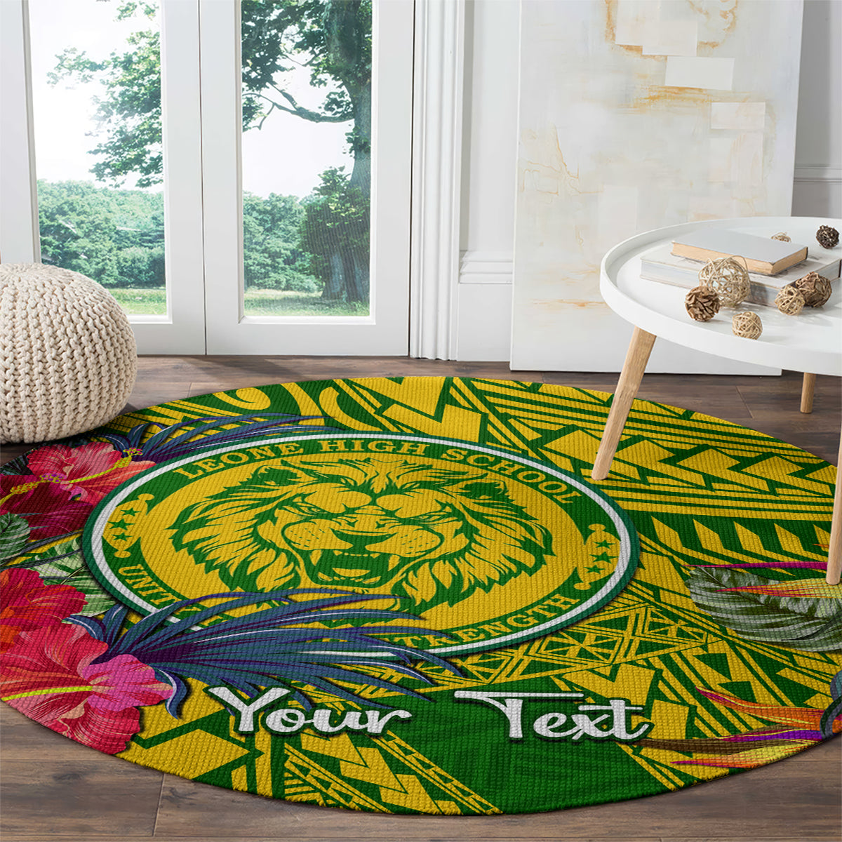 Personalised Leone High School Round Carpet American Samoa Schools Polynesian Tropical Flowers LT14 - Polynesian Pride