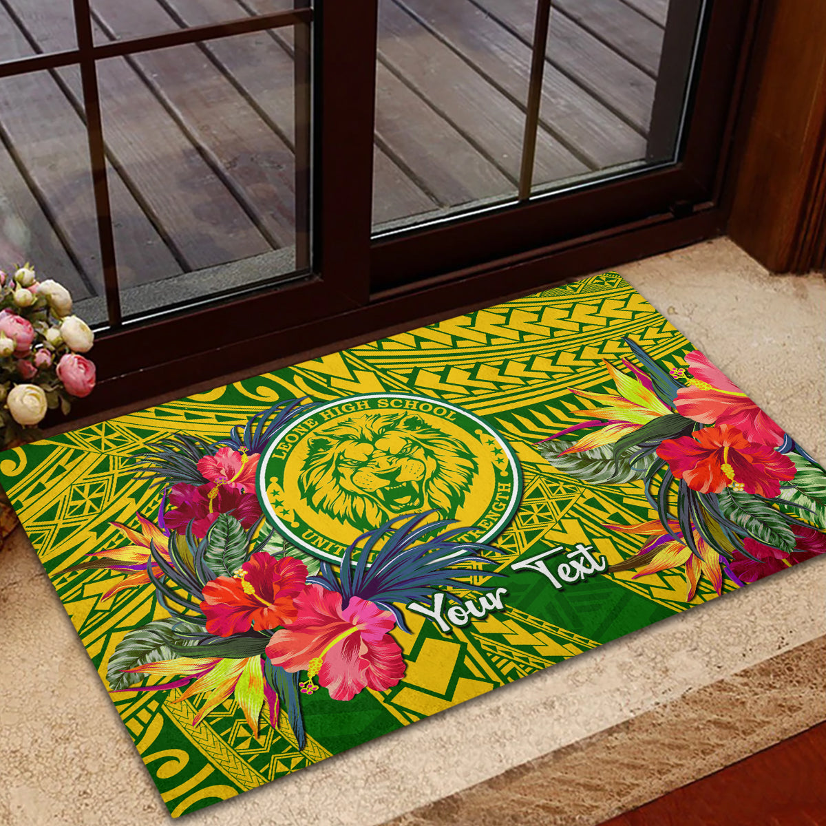 Personalised Leone High School Rubber Doormat American Samoa Schools Polynesian Tropical Flowers LT14 - Polynesian Pride