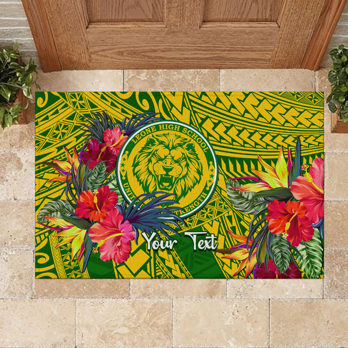 Personalised Leone High School Rubber Doormat American Samoa Schools Polynesian Tropical Flowers LT14 - Polynesian Pride