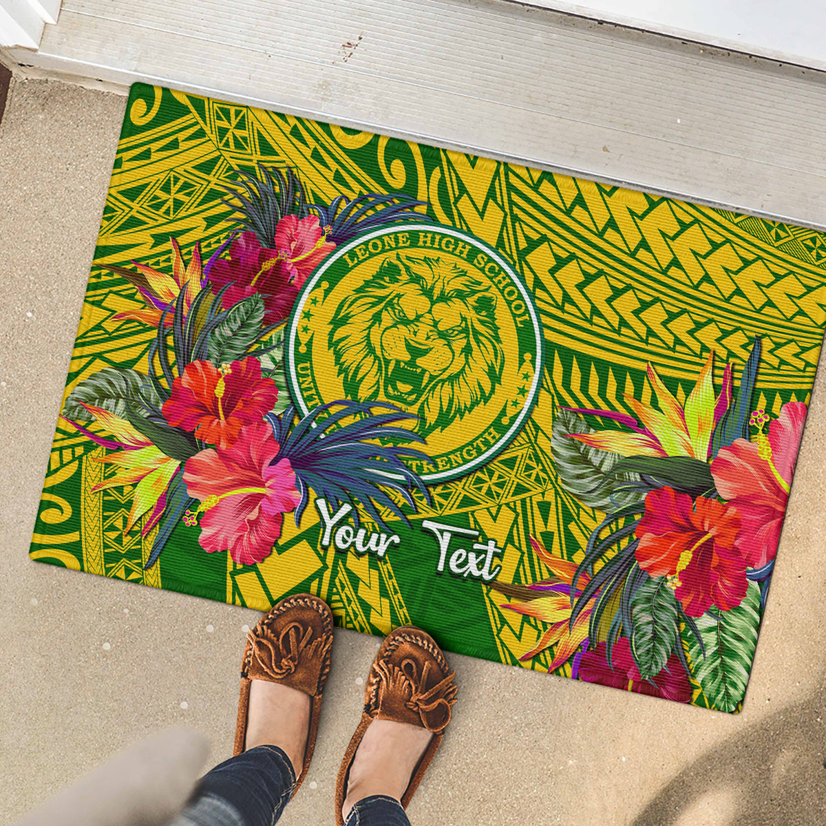 Personalised Leone High School Rubber Doormat American Samoa Schools Polynesian Tropical Flowers LT14 - Polynesian Pride