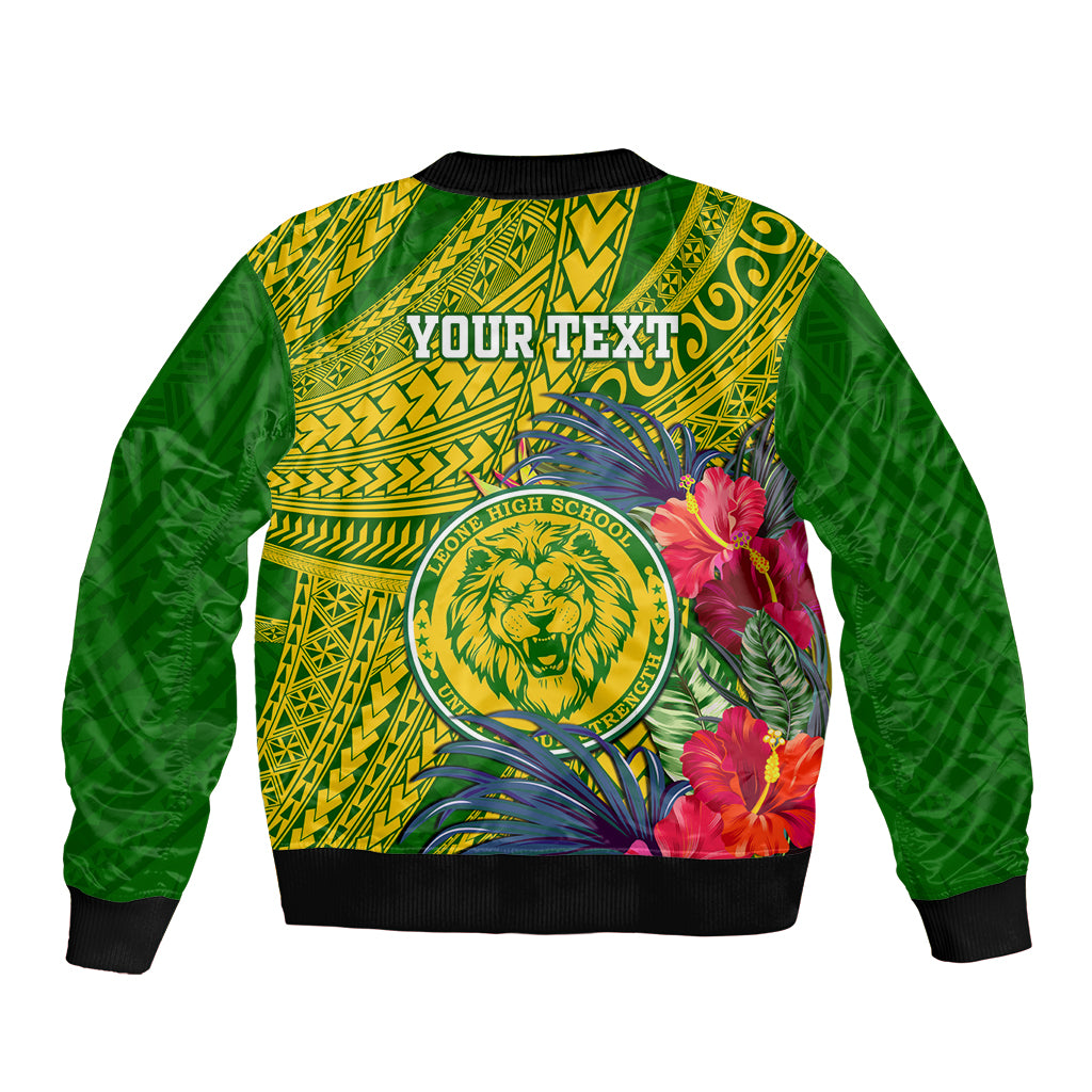 Personalised Leone High School Sleeve Zip Bomber Jacket American Samoa Schools Polynesian Tropical Flowers LT14 - Polynesian Pride