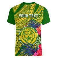 Personalised Leone High School Women V Neck T Shirt American Samoa Schools Polynesian Tropical Flowers LT14 - Polynesian Pride