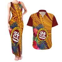 Personalised Tafuna High School Couples Matching Tank Maxi Dress and Hawaiian Shirt American Samoa Schools Polynesian Tropical Flowers LT14 Maroon - Polynesian Pride