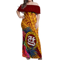 Personalised Tafuna High School Off Shoulder Maxi Dress American Samoa Schools Polynesian Tropical Flowers LT14 Women Maroon - Polynesian Pride