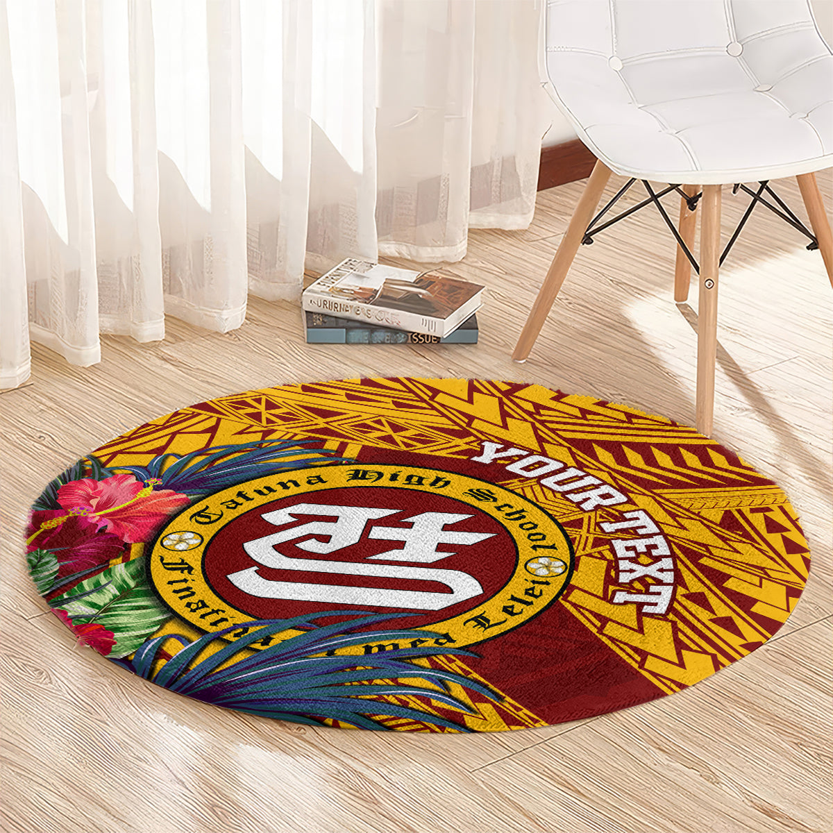 Personalised Tafuna High School Round Carpet American Samoa Schools Polynesian Tropical Flowers LT14 - Polynesian Pride