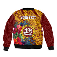 Personalised Tafuna High School Sleeve Zip Bomber Jacket American Samoa Schools Polynesian Tropical Flowers LT14 - Polynesian Pride