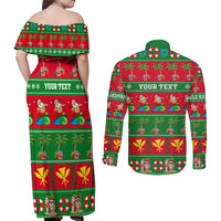 Personalised Hawaii Christmas Couples Matching Off Shoulder Maxi Dress and Long Sleeve Button Shirt Mele Kalikimaka LT14 - Polynesian Pride