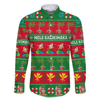 Personalised Hawaii Christmas Family Matching Off Shoulder Short Dress and Hawaiian Shirt Mele Kalikimaka LT14 Dad's Shirt - Long Sleeve Green - Polynesian Pride