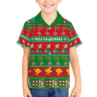 Personalised Hawaii Christmas Family Matching Off Shoulder Short Dress and Hawaiian Shirt Mele Kalikimaka LT14 Son's Shirt Green - Polynesian Pride
