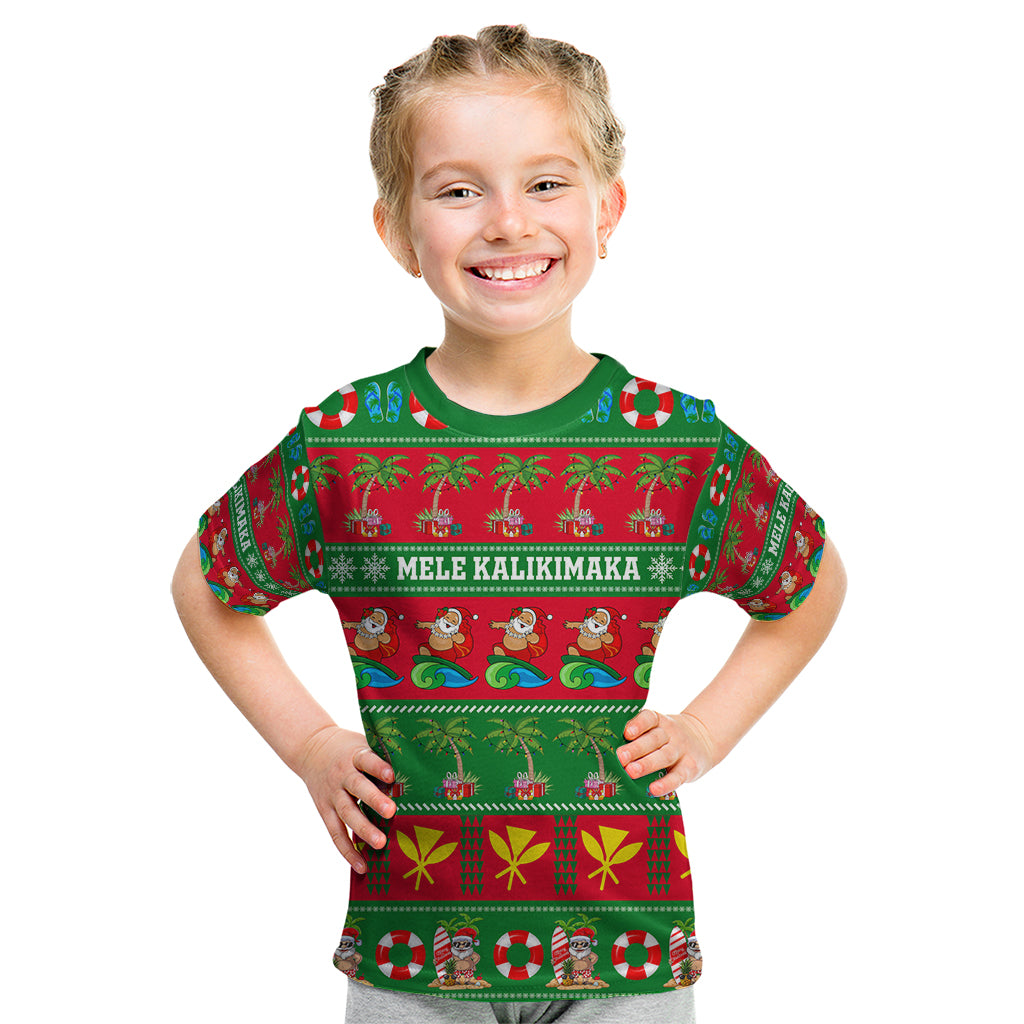 Personalised Hawaii Christmas Kid T Shirt Mele Kalikimaka LT14 Green - Polynesian Pride