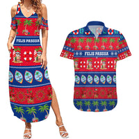 Personalised Guam Christmas Couples Matching Summer Maxi Dress and Hawaiian Shirt Felis Pasgua LT14 Blue - Polynesian Pride
