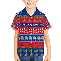 Personalised Guam Christmas Family Matching Off Shoulder Maxi Dress and Hawaiian Shirt Felis Pasgua LT14 Son's Shirt Blue - Polynesian Pride