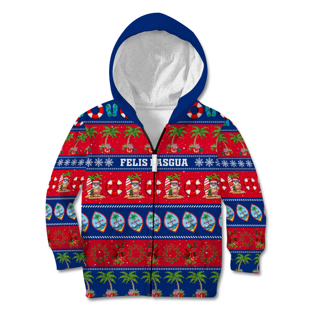 Personalised Guam Christmas Kid Hoodie Felis Pasgua LT14 Zip Hoodie Blue - Polynesian Pride