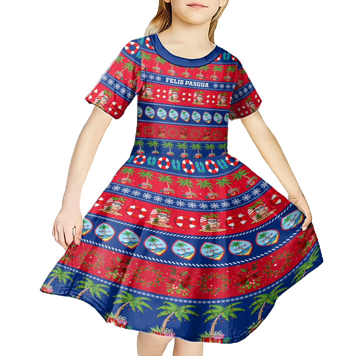 Personalised Guam Christmas Kid Short Sleeve Dress Felis Pasgua LT14 - Polynesian Pride