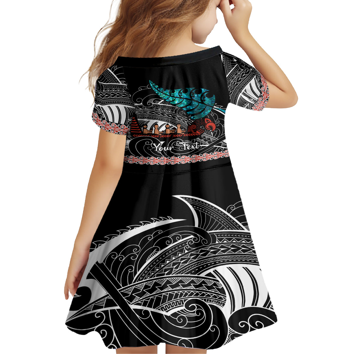 Personalised New Zealand Waka Family Matching Off Shoulder Short Dress and Hawaiian Shirt Aotearoa Maori Silver Fern Pattern LT14 - Polynesian Pride