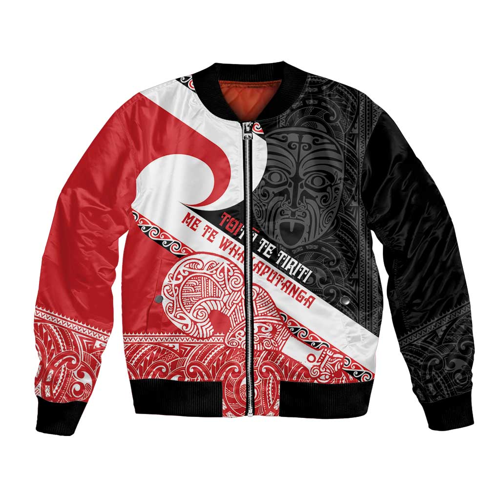 Toitu Te Tiriti Me Te Whakaputanga Bomber Jacket Maori Wahaika With Haka Face