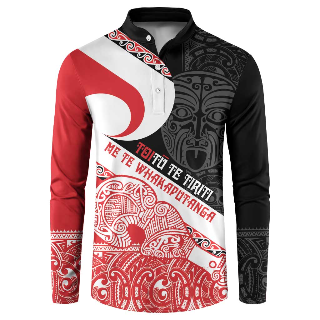 Toitu Te Tiriti Me Te Whakaputanga Button Sweatshirt Maori Wahaika With Haka Face