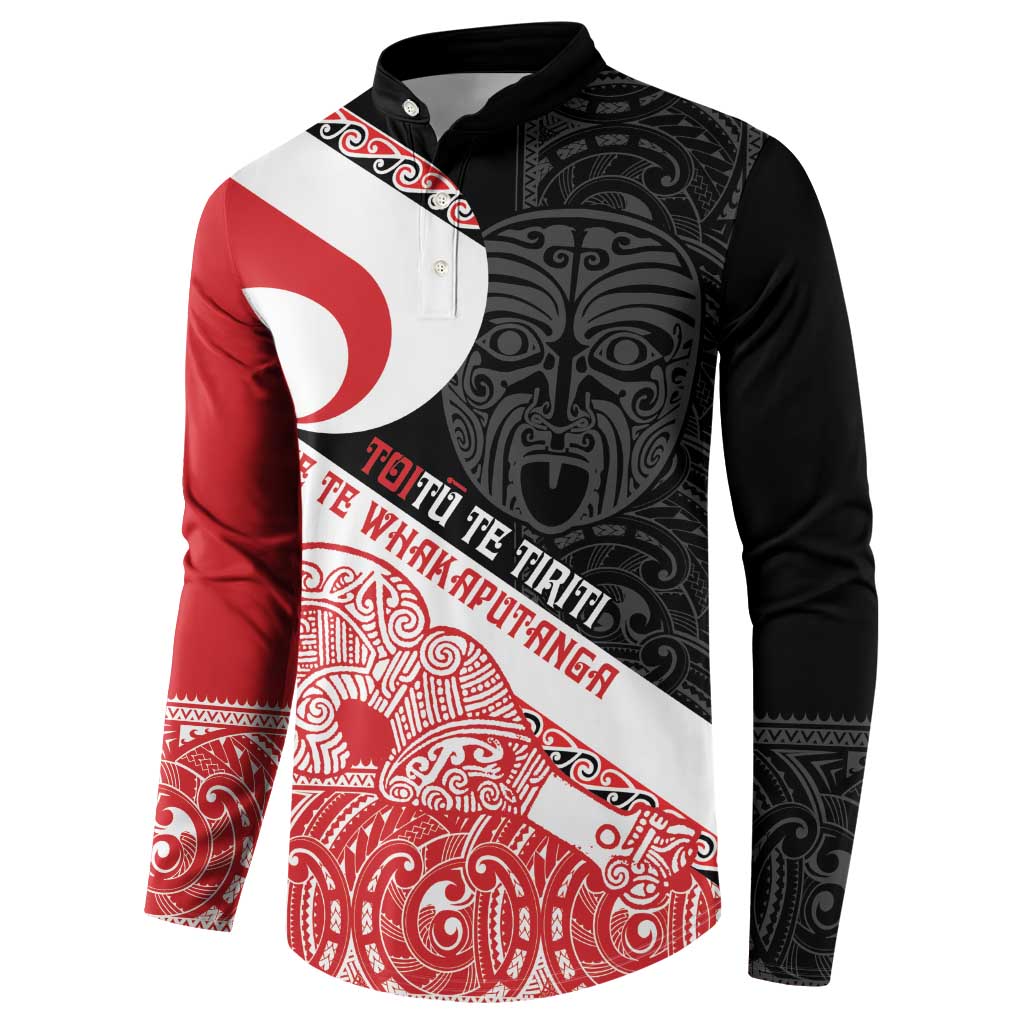 Toitu Te Tiriti Me Te Whakaputanga Button Sweatshirt Maori Wahaika With Haka Face