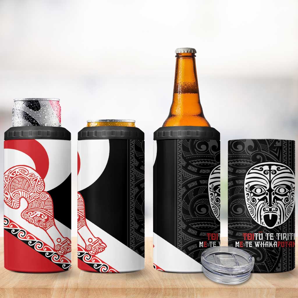 Toitu Te Tiriti Me Te Whakaputanga 4 in 1 Can Cooler Tumbler Maori Wahaika With Haka Face LT14 - Polynesian Pride