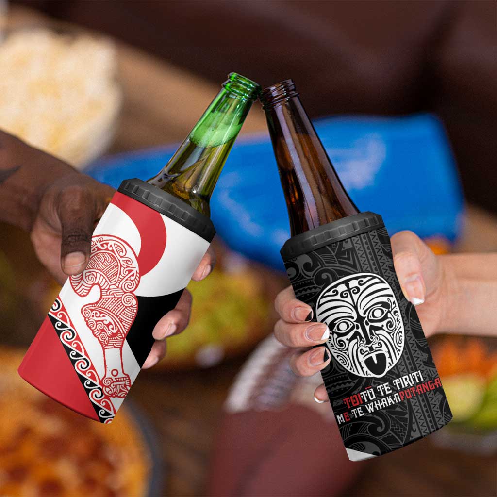 Toitu Te Tiriti Me Te Whakaputanga 4 in 1 Can Cooler Tumbler Maori Wahaika With Haka Face LT14 - Polynesian Pride