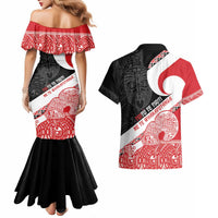 Toitu Te Tiriti Me Te Whakaputanga Couples Matching Mermaid Dress and Hawaiian Shirt Maori Wahaika With Haka Face LT14 - Polynesian Pride