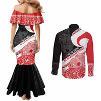 Toitu Te Tiriti Me Te Whakaputanga Couples Matching Mermaid Dress and Long Sleeve Button Shirt Maori Wahaika With Haka Face