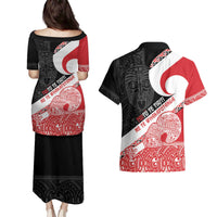 Toitu Te Tiriti Me Te Whakaputanga Couples Matching Puletasi and Hawaiian Shirt Maori Wahaika With Haka Face