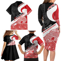 Toitu Te Tiriti Me Te Whakaputanga Family Matching Long Sleeve Bodycon Dress and Hawaiian Shirt Maori Wahaika With Haka Face LT14 - Polynesian Pride