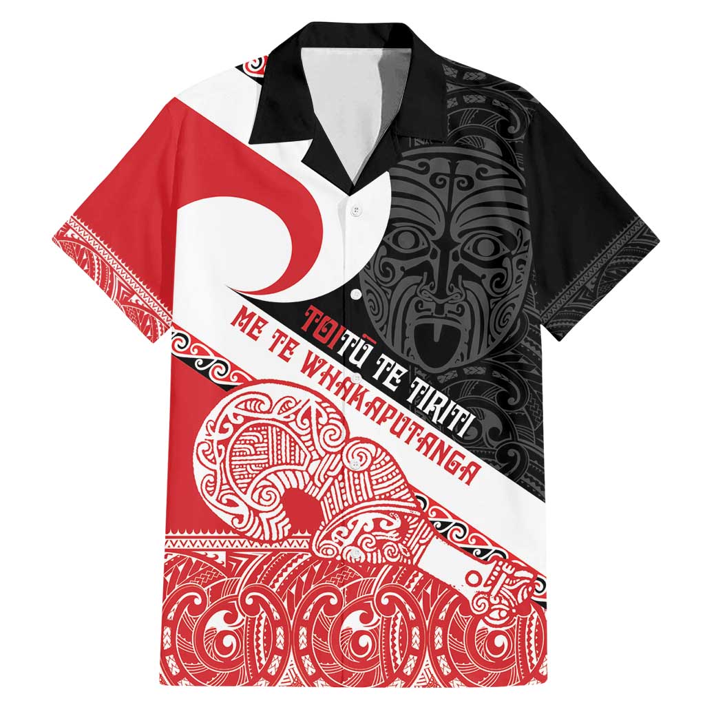 Toitu Te Tiriti Me Te Whakaputanga Family Matching Mermaid Dress and Hawaiian Shirt Maori Wahaika With Haka Face LT14 Dad's Shirt - Short Sleeve Red - Polynesian Pride