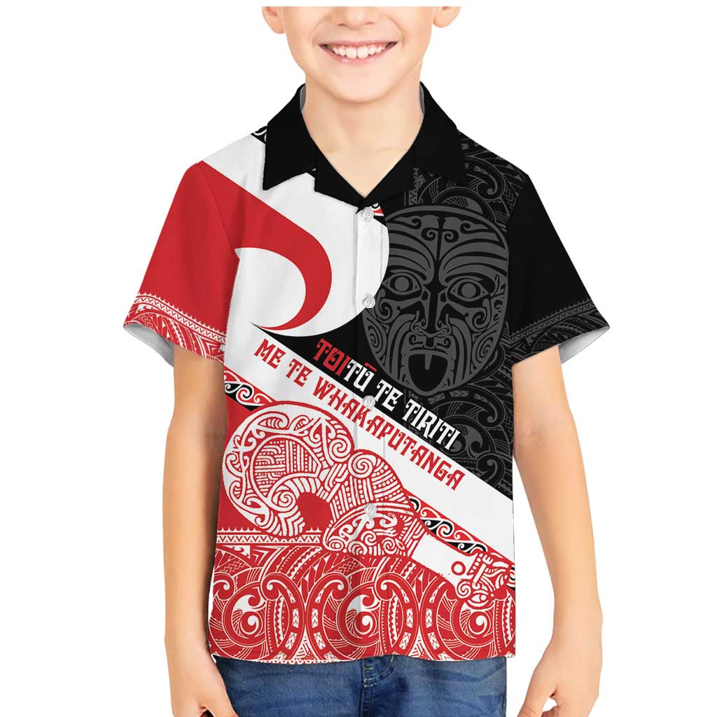Toitu Te Tiriti Me Te Whakaputanga Family Matching Mermaid Dress and Hawaiian Shirt Maori Wahaika With Haka Face LT14 Son's Shirt Red - Polynesian Pride