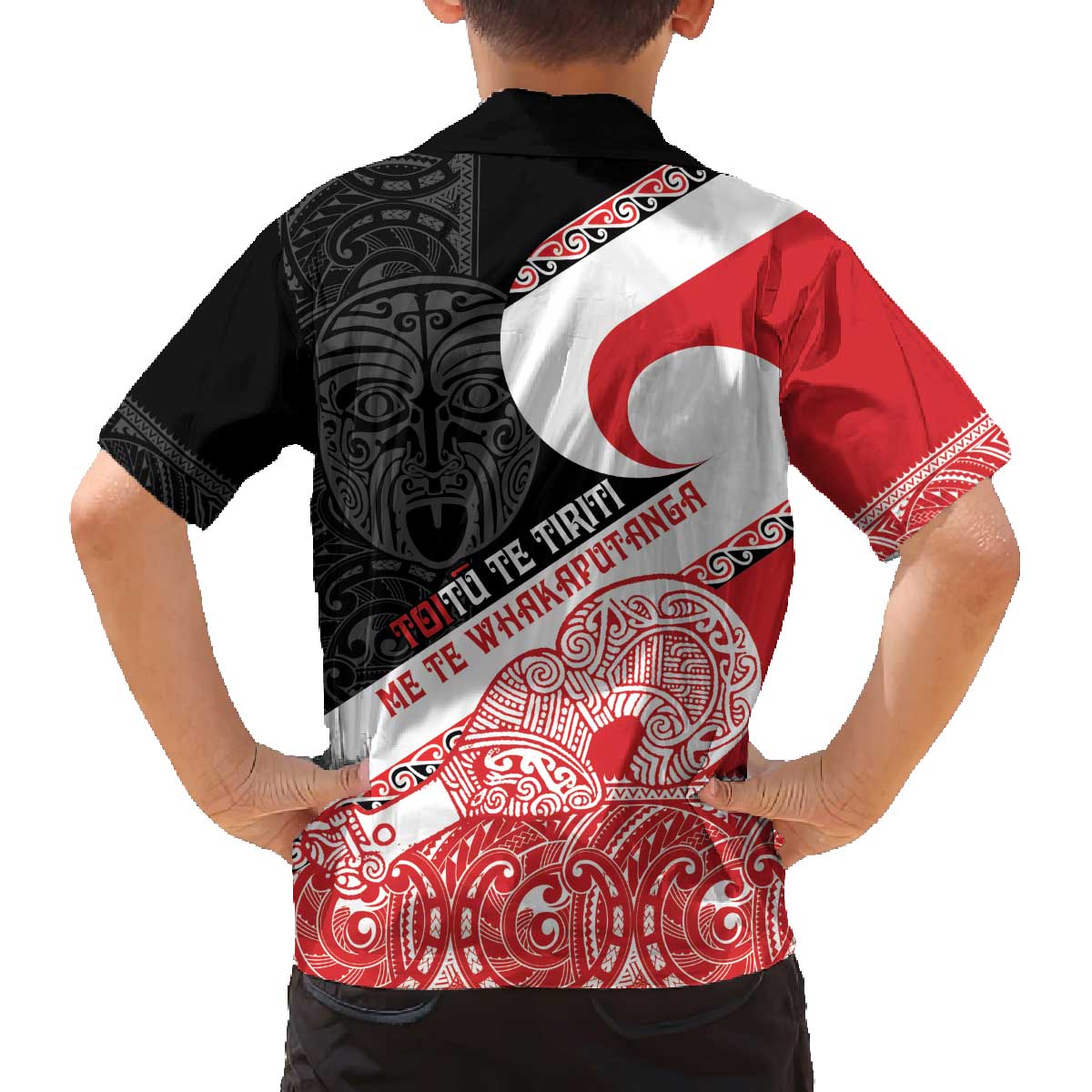 Toitu Te Tiriti Me Te Whakaputanga Family Matching Off The Shoulder Long Sleeve Dress and Hawaiian Shirt Maori Wahaika With Haka Face LT14 - Polynesian Pride