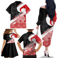 Toitu Te Tiriti Me Te Whakaputanga Family Matching Off The Shoulder Long Sleeve Dress and Hawaiian Shirt Maori Wahaika With Haka Face LT14 - Polynesian Pride