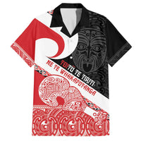 Toitu Te Tiriti Me Te Whakaputanga Family Matching Off The Shoulder Long Sleeve Dress and Hawaiian Shirt Maori Wahaika With Haka Face LT14 Dad's Shirt - Short Sleeve Red - Polynesian Pride