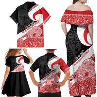Toitu Te Tiriti Me Te Whakaputanga Family Matching Off Shoulder Maxi Dress and Hawaiian Shirt Maori Wahaika With Haka Face LT14 - Polynesian Pride