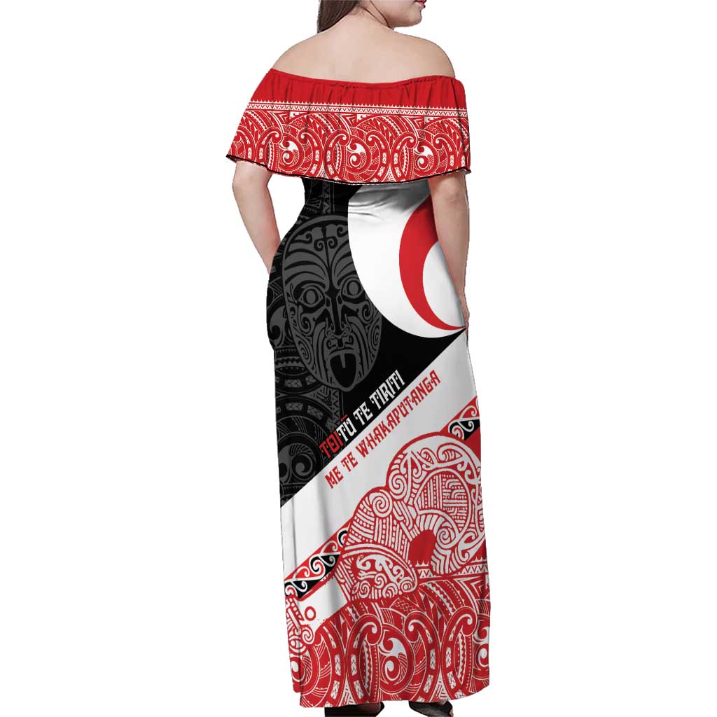 Toitu Te Tiriti Me Te Whakaputanga Family Matching Off Shoulder Maxi Dress and Hawaiian Shirt Maori Wahaika With Haka Face LT14 - Polynesian Pride
