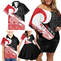 Toitu Te Tiriti Me Te Whakaputanga Family Matching Off Shoulder Short Dress and Hawaiian Shirt Maori Wahaika With Haka Face LT14 - Polynesian Pride