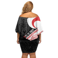 Toitu Te Tiriti Me Te Whakaputanga Family Matching Off Shoulder Short Dress and Hawaiian Shirt Maori Wahaika With Haka Face LT14 - Polynesian Pride