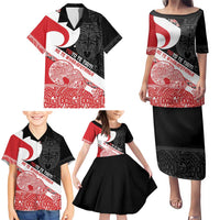 Toitu Te Tiriti Me Te Whakaputanga Family Matching Puletasi and Hawaiian Shirt Maori Wahaika With Haka Face LT14 - Polynesian Pride