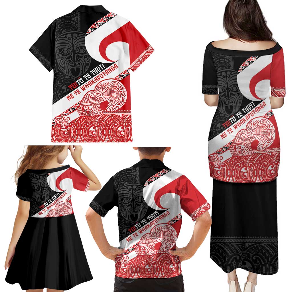 Toitu Te Tiriti Me Te Whakaputanga Family Matching Puletasi and Hawaiian Shirt Maori Wahaika With Haka Face LT14 - Polynesian Pride