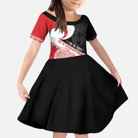 Toitu Te Tiriti Me Te Whakaputanga Family Matching Short Sleeve Bodycon Dress and Hawaiian Shirt Maori Wahaika With Haka Face LT14 Daughter's Dress Red - Polynesian Pride
