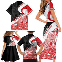 Toitu Te Tiriti Me Te Whakaputanga Family Matching Short Sleeve Bodycon Dress and Hawaiian Shirt Maori Wahaika With Haka Face LT14 - Polynesian Pride