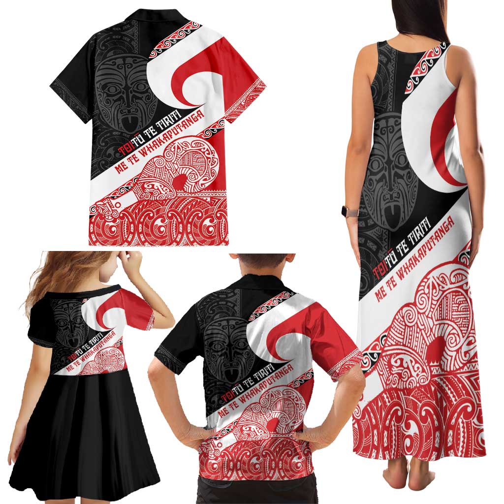 Toitu Te Tiriti Me Te Whakaputanga Family Matching Tank Maxi Dress and Hawaiian Shirt Maori Wahaika With Haka Face LT14 - Polynesian Pride