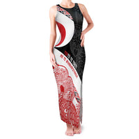 Toitu Te Tiriti Me Te Whakaputanga Family Matching Tank Maxi Dress and Hawaiian Shirt Maori Wahaika With Haka Face LT14 Mom's Dress Red - Polynesian Pride