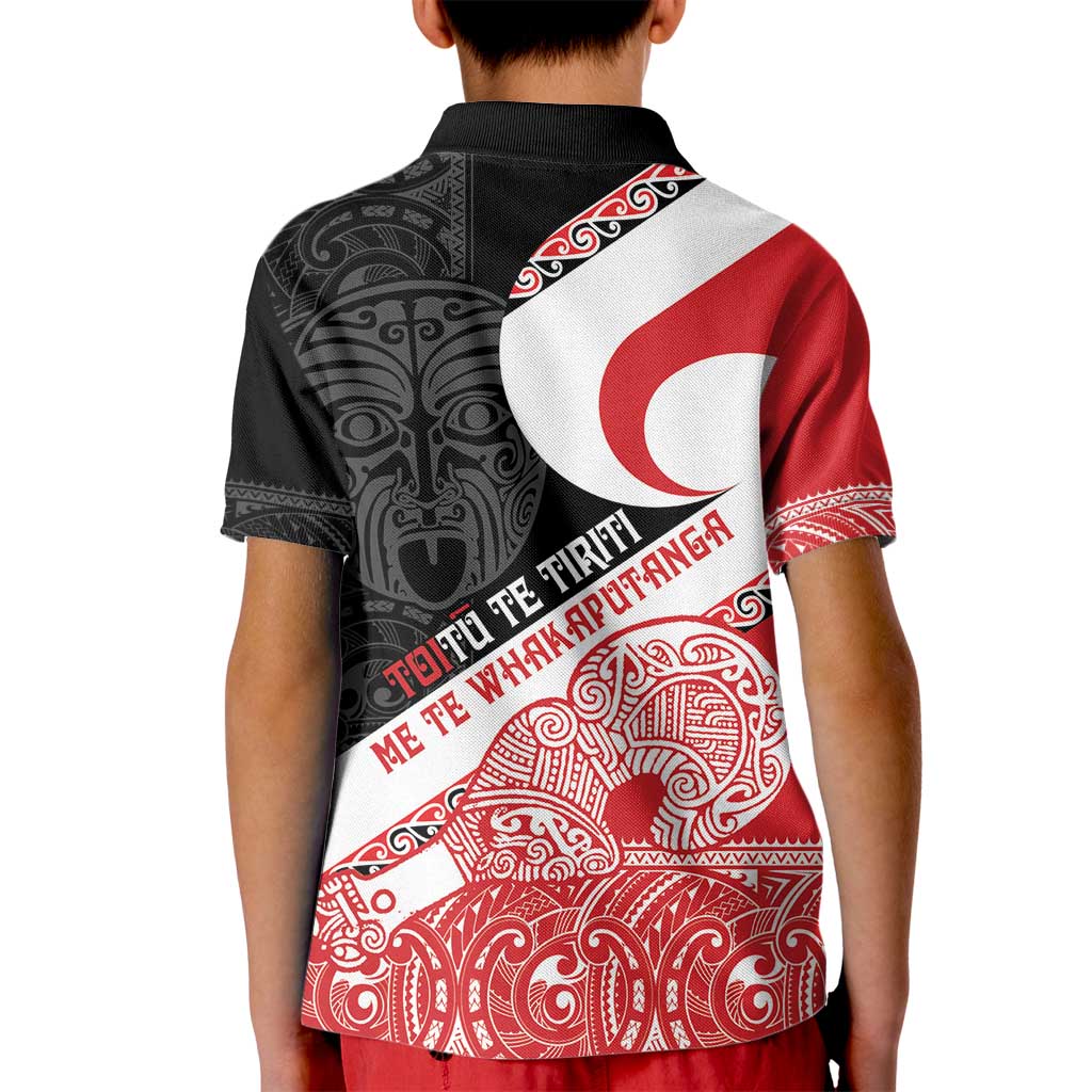 Toitu Te Tiriti Me Te Whakaputanga Kid Polo Shirt Maori Wahaika With Haka Face