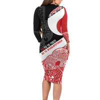 Toitu Te Tiriti Me Te Whakaputanga Long Sleeve Bodycon Dress Maori Wahaika With Haka Face LT14 - Polynesian Pride