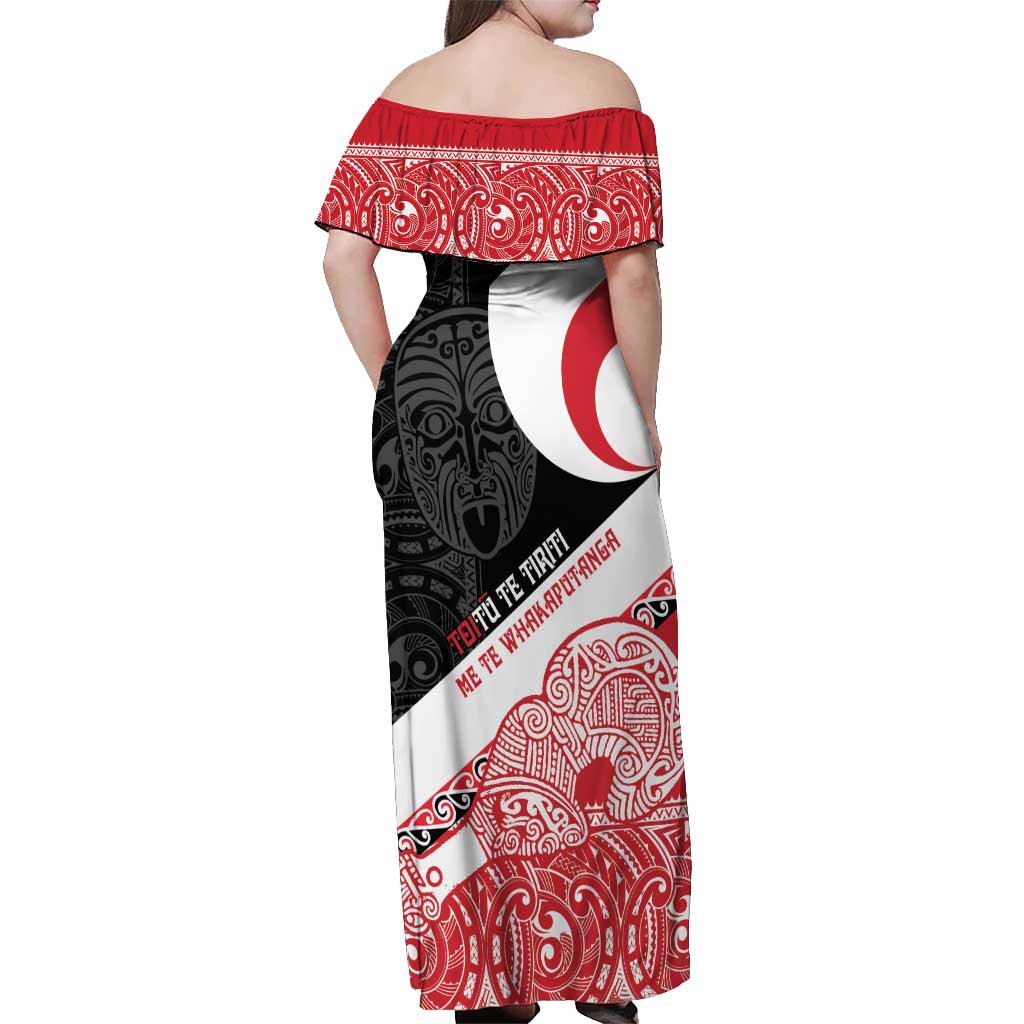 Toitu Te Tiriti Me Te Whakaputanga Off Shoulder Maxi Dress Maori Wahaika With Haka Face